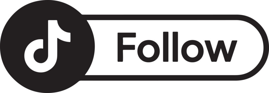 Hand drawn TikTok follow button icon with transparent background, simple social media vector illustration for content creators and marketing design