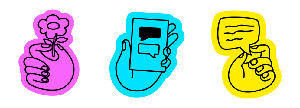 Vector simple linear illustrations, hands and gestures, hand drawn illustrations, 