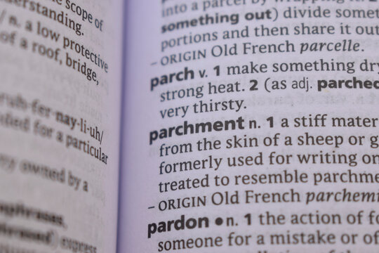 Close Up Of English Explanation Dictionary Word Of - parchment