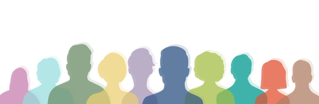 Row of colorful diverse human silhouettes with copy space for community and inclusion concept vector