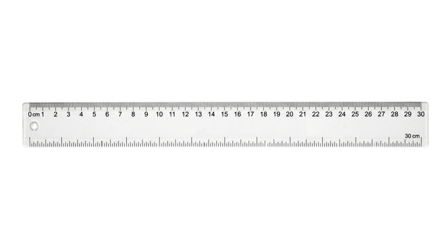 Transparent plastic ruler with 30cm metric scale, clear measuring tool for school and office, precise centimeter ruler for drafting and geometry isolated PNG with Transparent Background