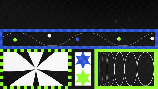 Geometric abstract pattern animation featuring moving circles and vibrant shapes in a retro motion video clip
