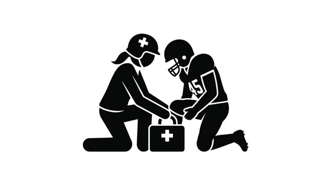 paramedic or medic giving first aid to injured athlete on field