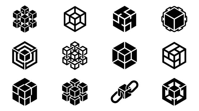Set of Blockchain and Cube Technology Icons