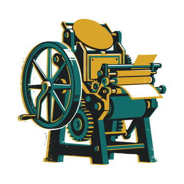 Detailed vintage mechanical typography letterpress printing machine vector illustration