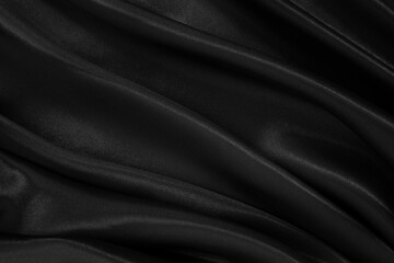 Obraz premium Black grey fabric texture background, detail of silk or linen pattern.