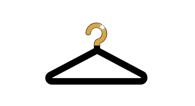 A simple black clothes hanger with a metallic hook isolated on white background