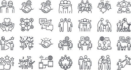 Obraz premium Diverse Teamwork Icons in Clean Vector Style with Copy Space for Business Concepts