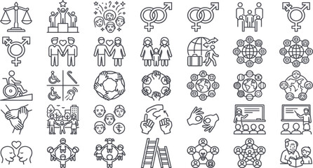 Obraz premium Diversity and Inclusion Icons representing global unity equality and human connection in a flat vector style