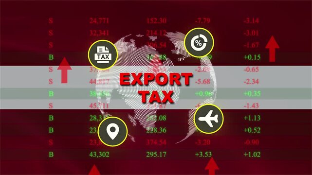 Global Trade Impact: A visual representation of export tax and its global economic implications, featuring a stylized globe, financial data, and relevant icons.