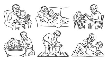 Fototapeta premium Elderly Care Nursing Assistance and Senior Support Vector Collection 