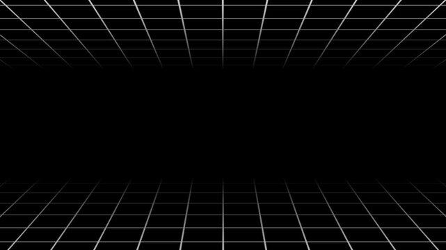 3d perspective grid pattern converging to a vanishing point in black space