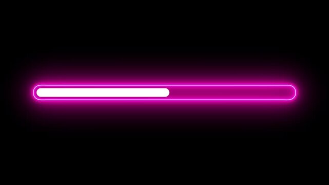 Glowing neon progress loading bar animation. Abstract loading icon animation . Loading bar and percentage Futuristic progress loading bar 0-100 percent.