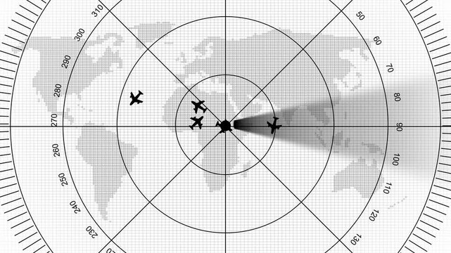 Aircraft signal and guidance hud radar icon animation with flare light ray beam. Radar concept. Digital realistic radar with targets on monitor in searching. Air search . Military search system. 4k