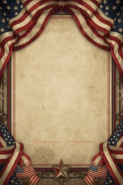 Vintage Classic Fourth of July Background with Aged American Flag Ribbon Frame