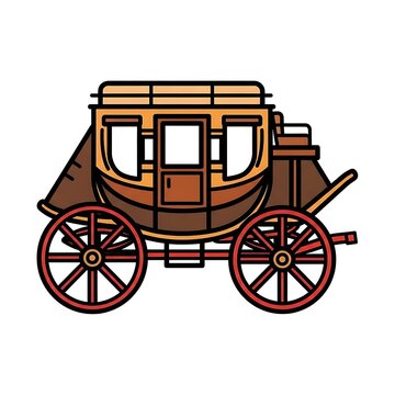 Vintage wooden horse drawn carriage vector illustration.