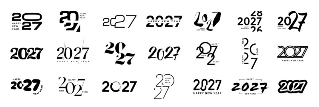 Happy New Year 2027 set, 2027 number logo collection