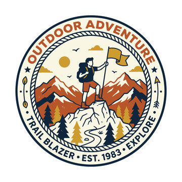 Outdoor adventure retro vintage circle badge patch logo design art vector illustration