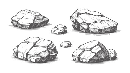 Hand drawn of various grey rocks white stone natural geology © Mehedi