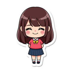 Fototapeta premium Cute Chibi Anime School Girl Sticker Character Illustration