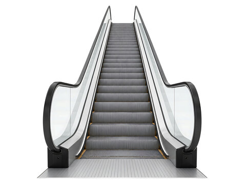 Escalator stairs moving up, isolated on transparent background, modern transportation