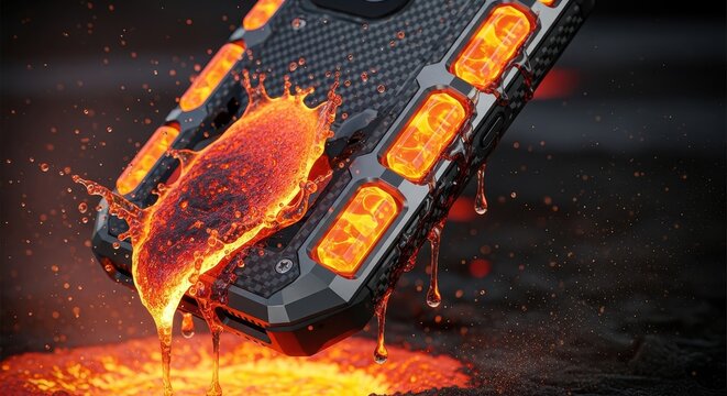 Rugged Smartphone Case with Carbon Fiber Texture Enduring Extreme Heat and Molten Lava Splash