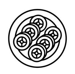 Sliced sushi maki rolls served on plate line icon vector  © SMCIPA