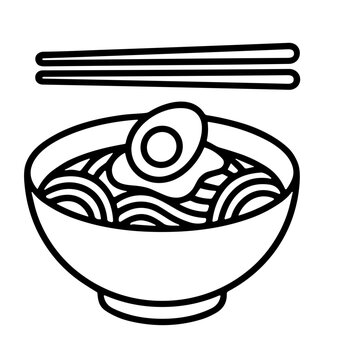 Hot asian noodle bowl with chopsticks topping line icon vector

