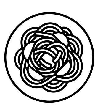 Fried noodles chow mein on plate line icon vector illustration
