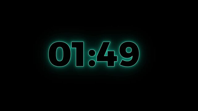 New glowing blue neon 2 minute to 0 second countdown.Abstract two minute to zero second glowing neon countdown icon animation,countdown,timer,stopwatch animation.