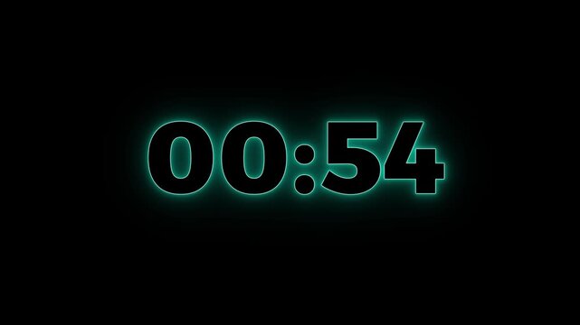 New glowing blue neon 1 minute to 0 second countdown.Abstract one minute to zero second glowing neon countdown icon animation,countdown,timer,stopwatch animation.