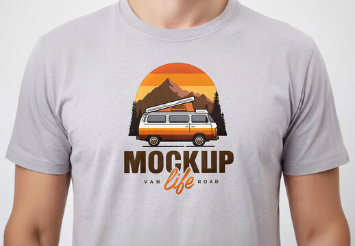 Printed Logo on Grey T-Shirt Mockup