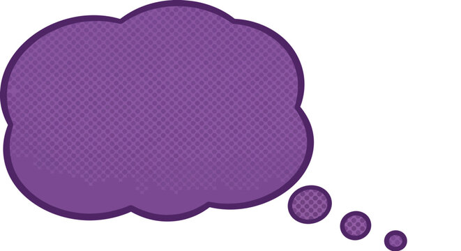 Purple comic thought bubble design with dot pattern and white background
