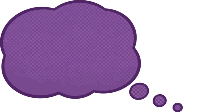 Purple comic thought bubble design with dot pattern and white background