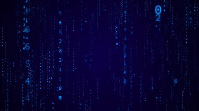 Blue Digital Number Rain with Matrix Code Streams &ndash; Big Data and Cyber Security Motion Background