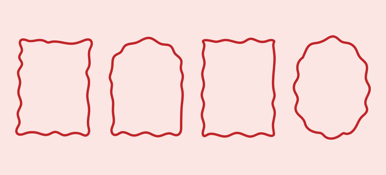 Wavy edge shapes frame box vector illustration isolated on white. Squiggle curve doodle rectangle and oval sketch.