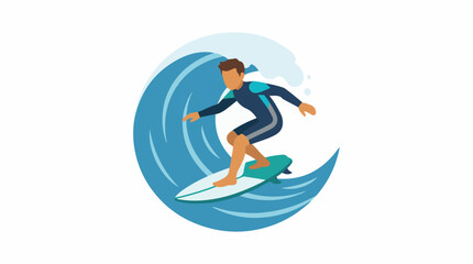 Fototapeta premium A person surfing on a wave, depicted in a flat, illustrative style