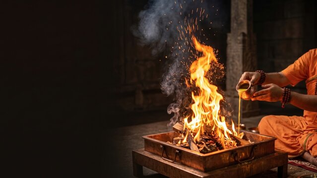 Havan Kund Fire Ritual &ndash; Sacred Hindu Worship Ceremony
