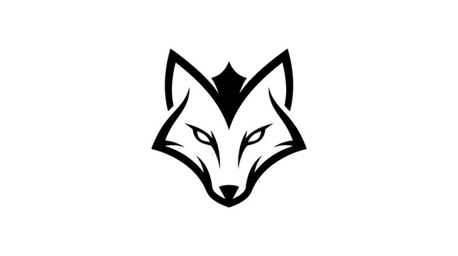 Minimalist black and white fox head mascot logo design.