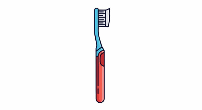 A simple cartoon illustration of a blue and red toothbrush standing upright