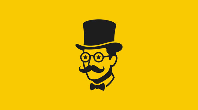 Gentleman silhouette with top hat and mustache icon.
