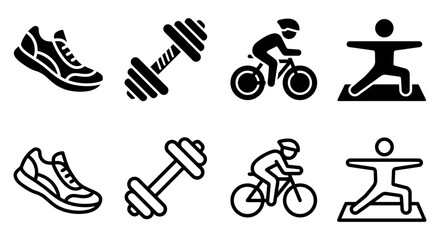 sports training icons set with runner, cyclist, skater and jump action pictograms on white © Sumaya