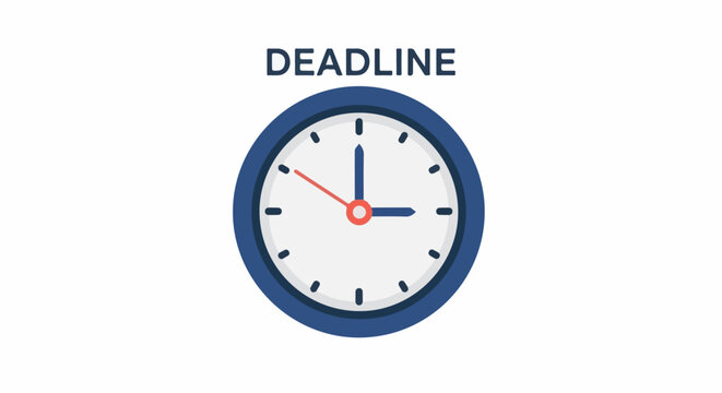 A minimalist illustration of a clock showing three o'clock, with the word DEADLINE above it