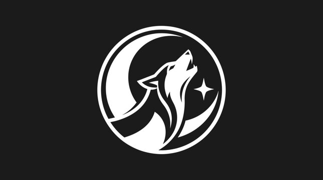 Howling wolf and crescent moon circular logo icon.