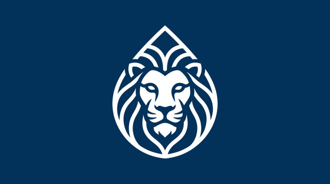 Lion head face inside teardrop shape logo design.
