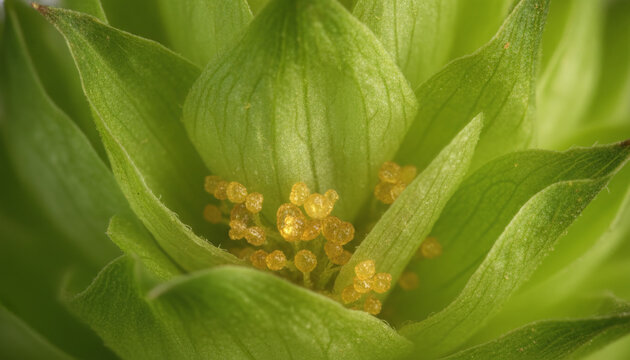 Hop cone macro with glowing golden sticky lupulin resin glands