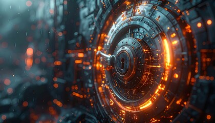 Obraz premium A futuristic metallic gear with glowing orange lights