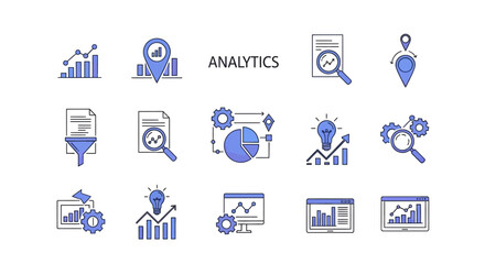Fototapeta premium Data analytics and business intelligence icons showing analysis and information