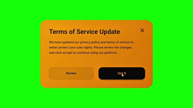 User Interface Update Notification Screen with Accept Button Animation