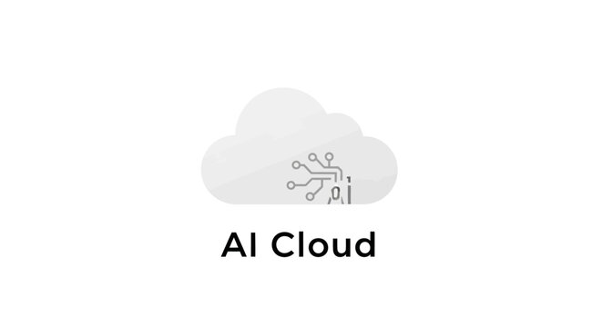 Conceptual representation of AI cloud computing with a circuit cloud logo graphic design